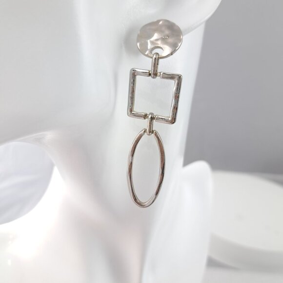 Silver Tone Geometric Shapes Earrings - Picture 4 of 4